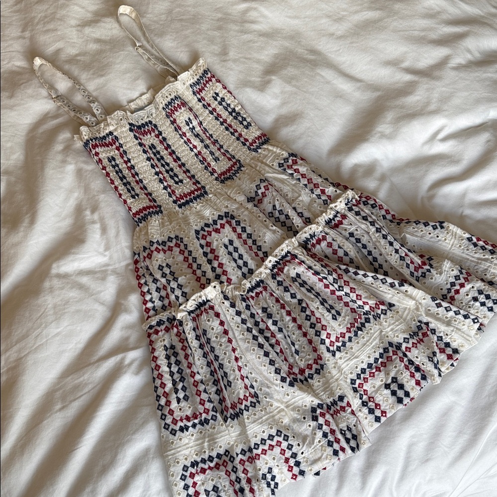 Hill House Cream and Blue Smocked Dress